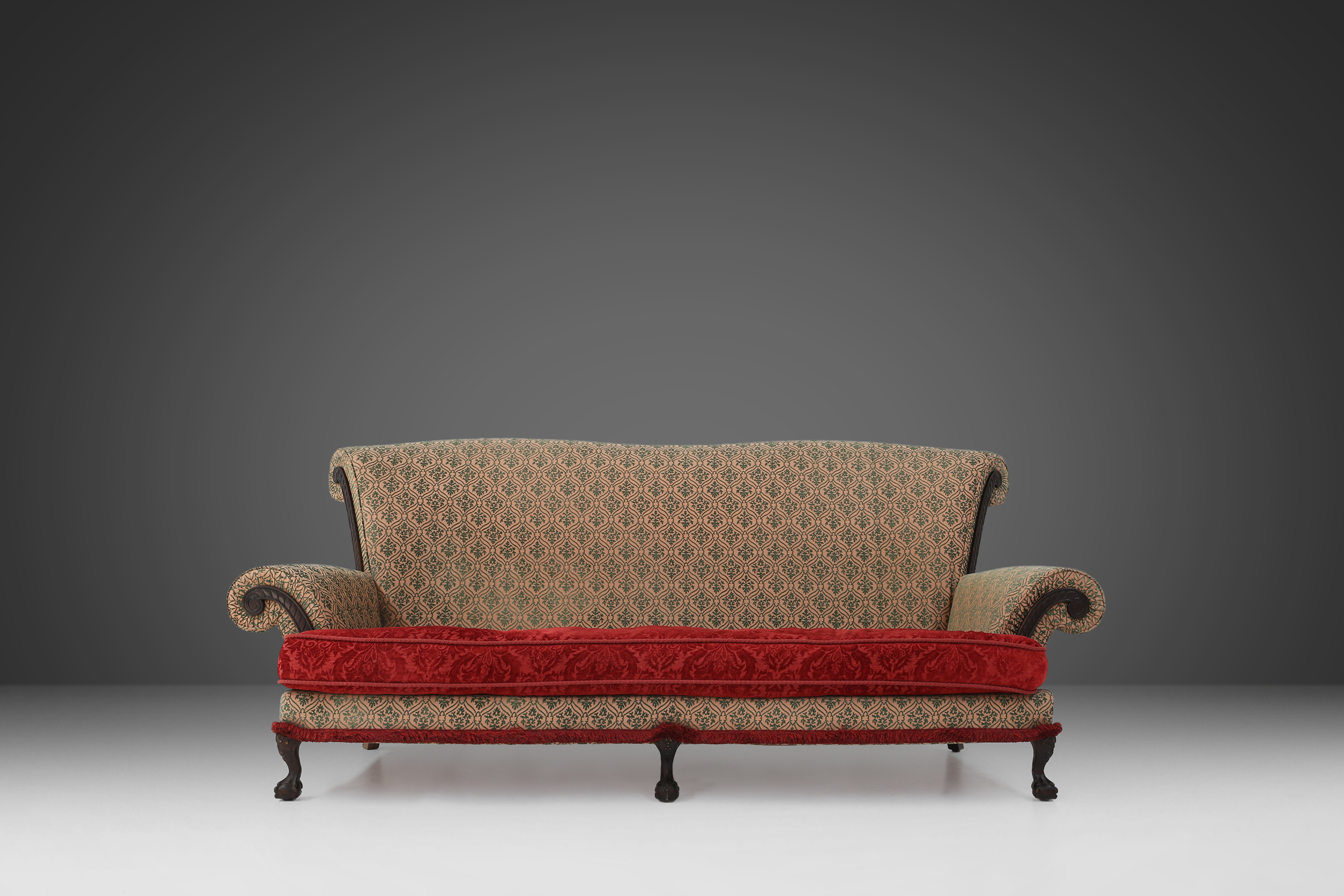 Extra large Victorian sofa and ottoman 1890thumbnail